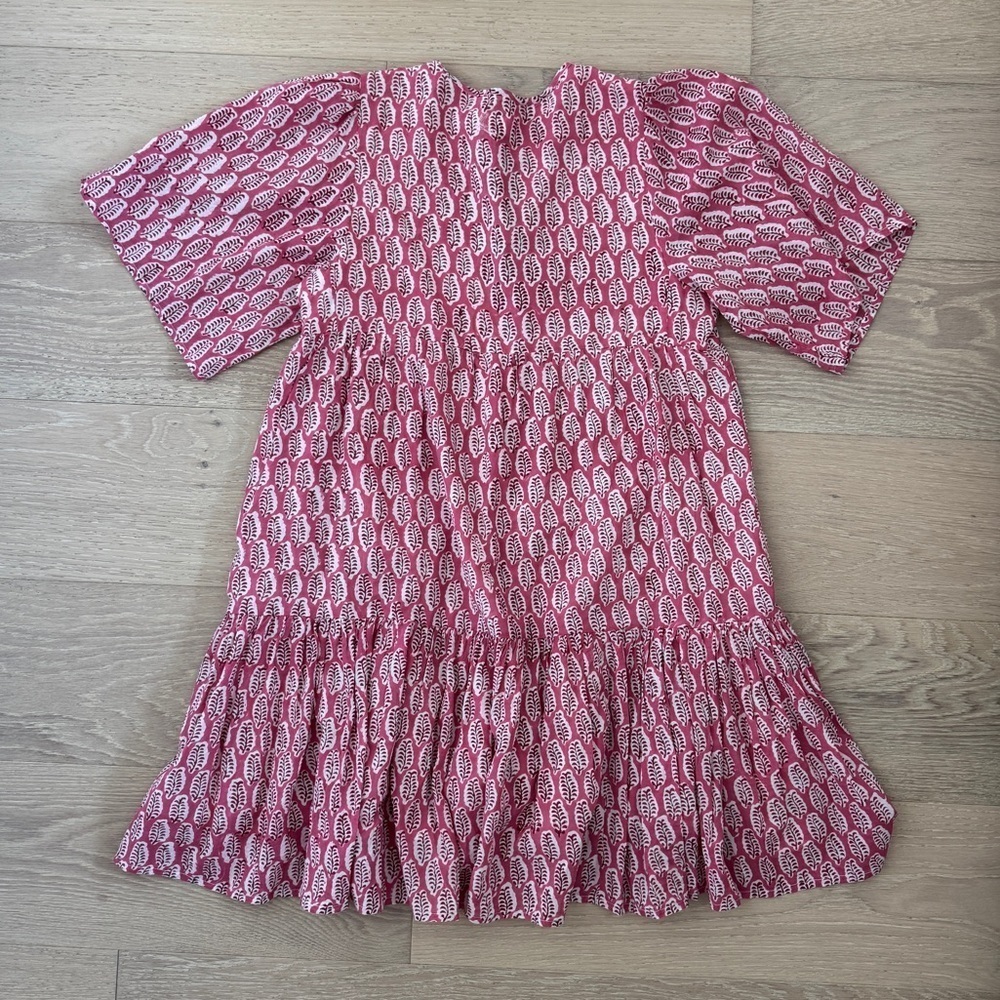 Emerson Fry  Floral A-Line Dress Pink White Short Puff Sleeve Ruffle XS/S - Picture 3 of 5